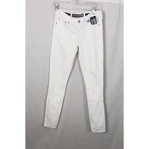 Affliction Raquel Tara White Skinny Studded Jeans 28 Moto Cyber Grunge Edgy Y2K